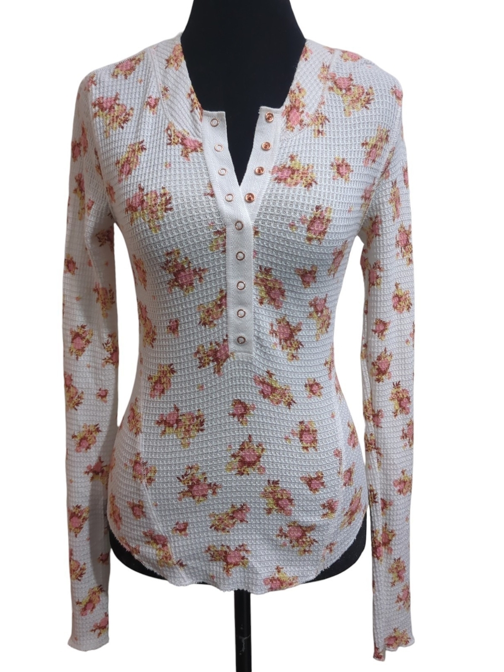 Intimately Free People S One Of The Girls Floral Waffle Thermal Henley Top Boho